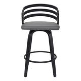 Benzara 26 Inch Wooden and Leatherette Swivel Barstool, Gray and Black BM236785 Black and Gray Solid Wood and Leatherette BM236785