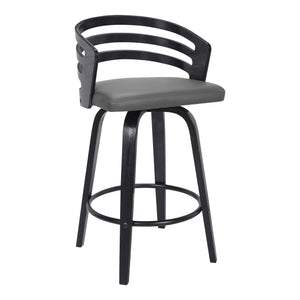 Benzara 26 Inch Wooden and Leatherette Swivel Barstool, Gray and Black BM236785 Black and Gray Solid Wood and Leatherette BM236785