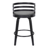 Benzara 26 Inch Wooden and Leatherette Swivel Barstool, Gray and Black BM236785 Black and Gray Solid Wood and Leatherette BM236785