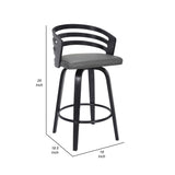 Benzara 26 Inch Wooden and Leatherette Swivel Barstool, Gray and Black BM236785 Black and Gray Solid Wood and Leatherette BM236785