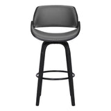 Benzara 30 Inch Leatherette and Wooden Swivel Barstool, Black and Gray BM236789 Black and Gray Solid Wood and Leatherette BM236789