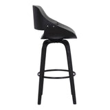 Benzara 30 Inch Leatherette and Wooden Swivel Barstool, Black and Gray BM236789 Black and Gray Solid Wood and Leatherette BM236789