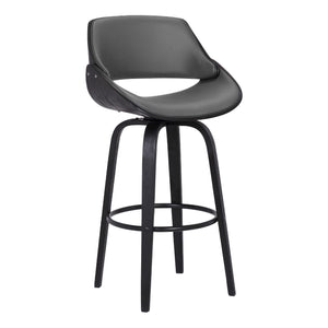 Benzara 30 Inch Leatherette and Wooden Swivel Barstool, Black and Gray BM236789 Black and Gray Solid Wood and Leatherette BM236789