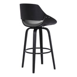 Benzara 30 Inch Leatherette and Wooden Swivel Barstool, Black and Gray BM236789 Black and Gray Solid Wood and Leatherette BM236789