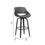 Benzara 30 Inch Leatherette and Wooden Swivel Barstool, Black and Gray BM236789 Black and Gray Solid Wood and Leatherette BM236789