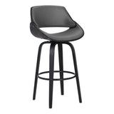 Benzara 30 Inch Leatherette and Wooden Swivel Barstool, Black and Gray BM236789 Black and Gray Solid Wood and Leatherette BM236789