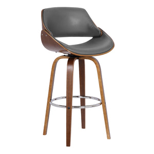 Benzara 26 Inch Leatherette and Wooden Swivel Barstool, Brown and Gray BM236790 Brown and Gray Solid Wood and Leatherette BM236790