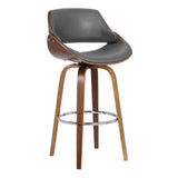 Benzara 26 Inch Leatherette and Wooden Swivel Barstool, Brown and Gray BM236790 Brown and Gray Solid Wood and Leatherette BM236790