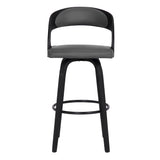 Benzara 30 Inch Wooden Barstool with Swivel Mechanism, Black and Gray BM236792 Black and Gray Solid Wood and Leatherette BM236792