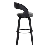 Benzara 30 Inch Wooden Barstool with Swivel Mechanism, Black and Gray BM236792 Black and Gray Solid Wood and Leatherette BM236792