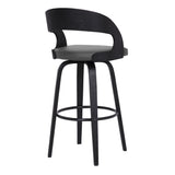 Benzara 30 Inch Wooden Barstool with Swivel Mechanism, Black and Gray BM236792 Black and Gray Solid Wood and Leatherette BM236792