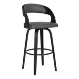 Benzara 30 Inch Wooden Barstool with Swivel Mechanism, Black and Gray BM236792 Black and Gray Solid Wood and Leatherette BM236792