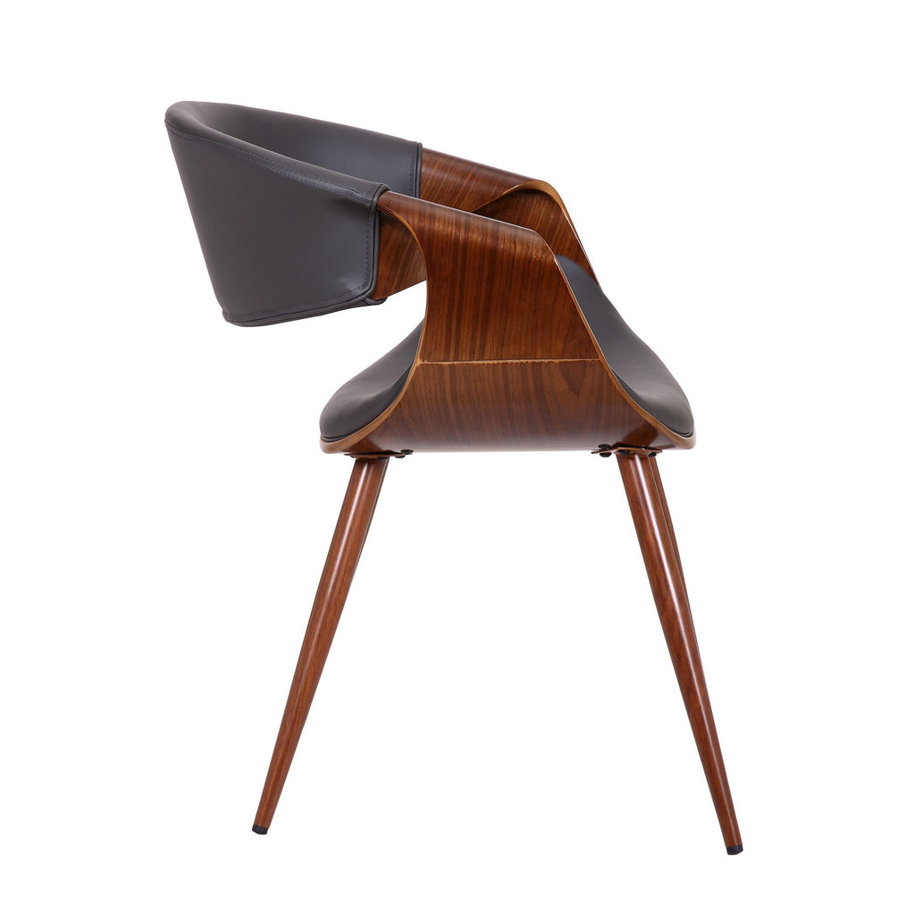 Benzara Mid Century Leatherette Dining Chair with Curved Seat, Brown BM236797 Brown Metal, Plywood, Leatherette BM236797