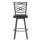 Benzara 26  Inches Metal Cross Back Counter Barstool with Leatherette Seat, Gray BM236799 Gray Metal, Leatherette BM236799