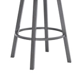 Benzara 26  Inches Metal Cross Back Counter Barstool with Leatherette Seat, Gray BM236799 Gray Metal, Leatherette BM236799