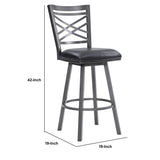 Benzara 26  Inches Metal Cross Back Counter Barstool with Leatherette Seat, Gray BM236799 Gray Metal, Leatherette BM236799