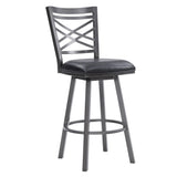 26  Inches Metal Cross Back Counter Barstool with Leatherette Seat, Gray