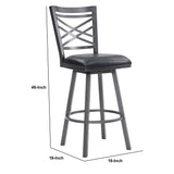 Benzara 30 Inches Metal Cross Back Counter Barstool with Leatherette Seat, Gray BM236800 Gray Metal, Leatherette BM236800