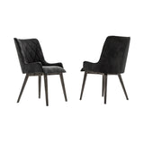 Benzara Diamond Stitched Back Dining Chair with Curved Arms, Set of 2, Dark Gray BM236817 Gray Solid wood, MDF, Veneer BM236817