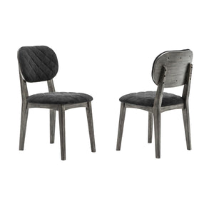 Benzara Diamond Stitched Back and Seat Dining Chair, Set of 2, Gray BM236818 Gray Solid wood, MDF, Veneer BM236818