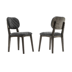 Benzara Diamond Stitched Back and Seat Dining Chair, Set of 2, Dark Gray BM236819 Gray Solid wood, MDF, Veneer BM236819