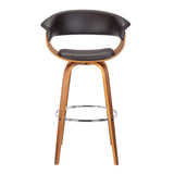 Benzara 26 Inches Leatherette Swivel Barstool with Curved Design Seat, Brown BM236826 Brown Solid wood, Metal, Leatherette BM236826