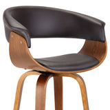 Benzara 26 Inches Leatherette Swivel Barstool with Curved Design Seat, Brown BM236826 Brown Solid wood, Metal, Leatherette BM236826