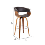 Benzara 26 Inches Leatherette Swivel Barstool with Curved Design Seat, Brown BM236826 Brown Solid wood, Metal, Leatherette BM236826