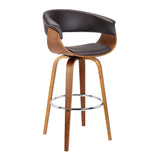 Benzara 26 Inches Leatherette Swivel Barstool with Curved Design Seat, Brown BM236826 Brown Solid wood, Metal, Leatherette BM236826