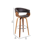 Benzara 30 Inches Leatherette Swivel Barstool with Curved Design Seat, Brown BM236827 Brown Solid wood, Metal, Leatherette BM236827