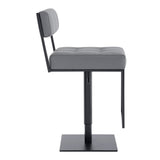 Benzara Leatherette Padded Back Barstool with Stalk Support, Gray BM236830 Gray Metal, Leatherette BM236830