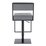 Benzara Leatherette Padded Back Barstool with Stalk Support, Gray BM236830 Gray Metal, Leatherette BM236830