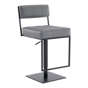 Benzara Leatherette Padded Back Barstool with Stalk Support, Gray BM236830 Gray Metal, Leatherette BM236830