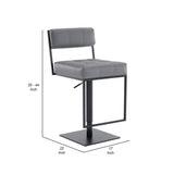 Benzara Leatherette Padded Back Barstool with Stalk Support, Gray BM236830 Gray Metal, Leatherette BM236830