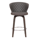 Benzara Curved Back Leatherette Barstool with Swivel Mechanism, Brown BM236834 Brown Solid wood, Metal, Leatherette BM236834