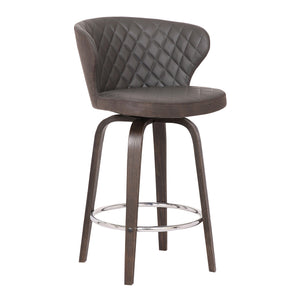 Benzara Curved Back Leatherette Barstool with Swivel Mechanism, Brown BM236834 Brown Solid wood, Metal, Leatherette BM236834