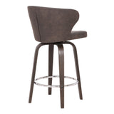 Benzara Curved Back Leatherette Barstool with Swivel Mechanism, Brown BM236834 Brown Solid wood, Metal, Leatherette BM236834