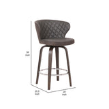 Benzara Curved Back Leatherette Barstool with Swivel Mechanism, Brown BM236834 Brown Solid wood, Metal, Leatherette BM236834