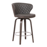 Curved Back Leatherette Barstool with Swivel Mechanism, Brown