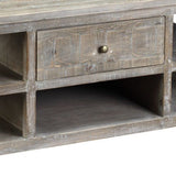 Benzara 1 Drawer Wooden Coffee Table with Cross Design Sides, Distressed Gray BM239663 Gray Solid Wood BM239663