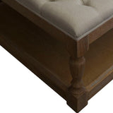 Benzara Tufted Fabric Ottoman Table with Open Shelf and Turned Legs, Brown BM239670 Brown Solid Wood and fabric BM239670