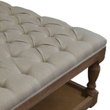 Benzara Tufted Fabric Ottoman Table with Open Shelf and Turned Legs, Brown BM239670 Brown Solid Wood and fabric BM239670