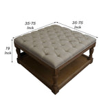 Benzara Tufted Fabric Ottoman Table with Open Shelf and Turned Legs, Brown BM239670 Brown Solid Wood and fabric BM239670