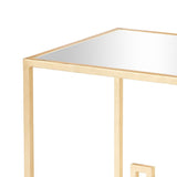 Benzara Mirror Top Metal Frame Side Table with Tubular Geometric Ends, Gold BM239671 Gold Metal and Mirror BM239671