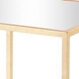 Benzara Mirror Top Metal Frame Side Table with Tubular Geometric Ends, Gold BM239671 Gold Metal and Mirror BM239671