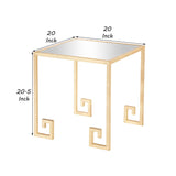 Benzara Mirror Top Metal Frame Side Table with Tubular Geometric Ends, Gold BM239671 Gold Metal and Mirror BM239671