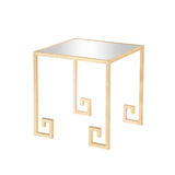 Benzara Mirror Top Metal Frame Side Table with Tubular Geometric Ends, Gold BM239671 Gold Metal and Mirror BM239671