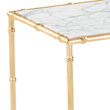 Benzara Marble Top Side Table with Pipe Design Legs with Knots Details, Gold BM239672 Gold Metal and Marble BM239672