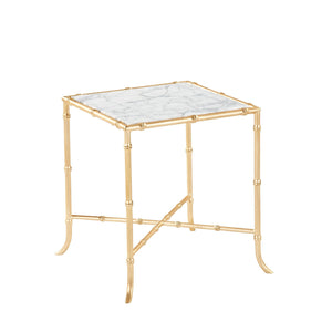 Benzara Marble Top Side Table with Pipe Design Legs with Knots Details, Gold BM239672 Gold Metal and Marble BM239672