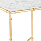 Benzara Marble Top Side Table with Pipe Design Legs with Knots Details, Gold BM239672 Gold Metal and Marble BM239672